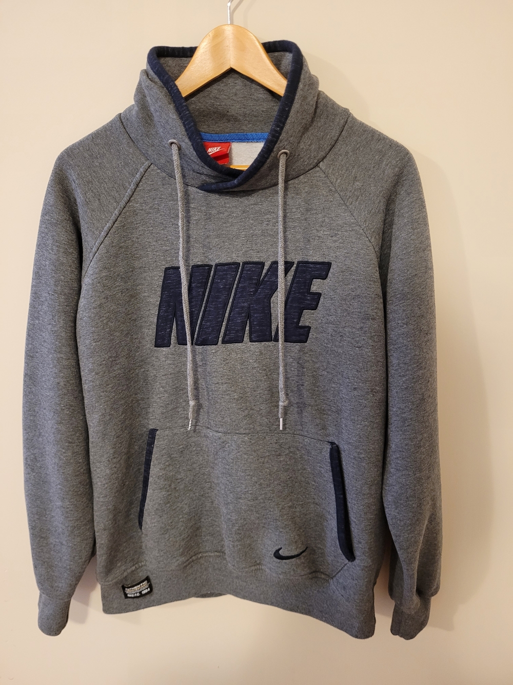 Vintage Nike F.C. 1984 Gray Pullover Hoodie with Navy Logo Trim Size Large